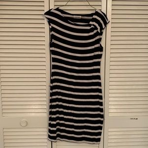 CALVIN KLEIN Black White Striped Stretch Jersey Sheath Dress size 4 EXCELLENT